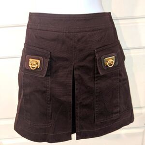 GUCCI Authentic Brown Cargo Mini Skirt with Gold Details